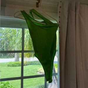 Forever 21 Lime Green One Shoulder Ribbed Bodysuit